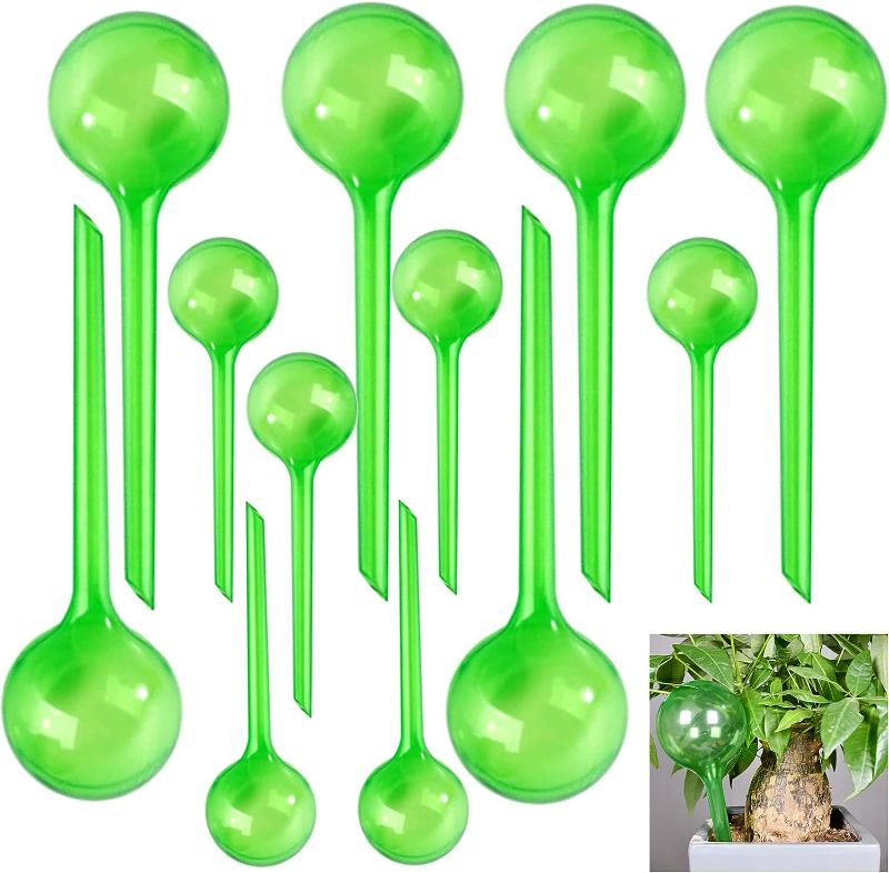Photo 1 of 8 piece  Plant Watering Bulbs, Indoor Automatic Self-Watering Globes Tools, Green Plastic Balls Vacation Houseplant Garden Waterer Flower Water Device Drip for Plant
