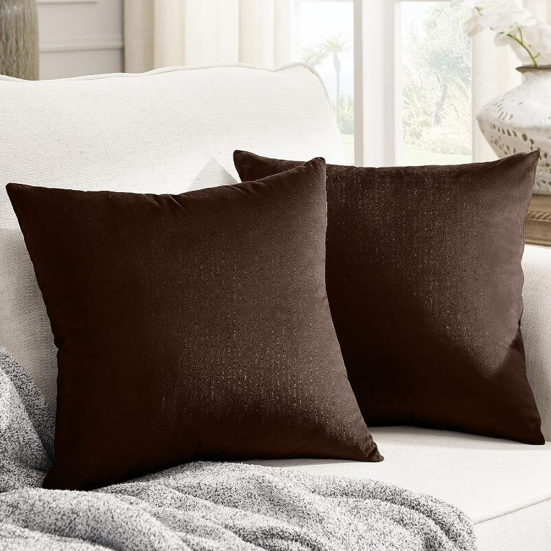 Photo 1 of Throw Pillow Covers 18x18 Set of 2, Brown design Decorative Couch Pillow Cover Soft Square Cushion Cases for Sofa Bed Car 
SEE PHOTO DIFFERENT THEN STOCK PHOTO