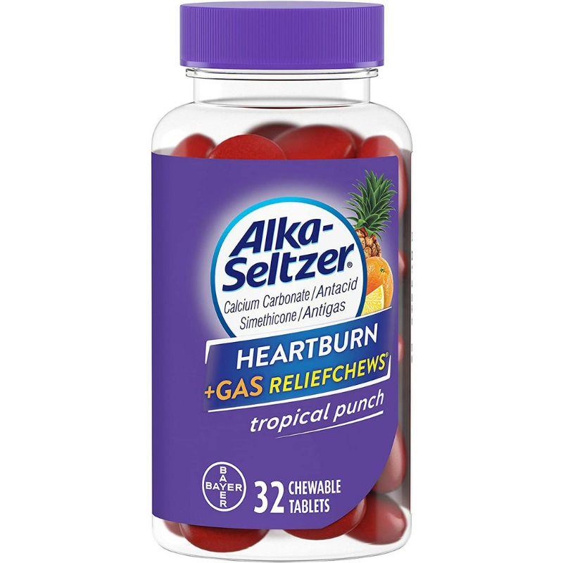 Photo 1 of Alka-Seltzer Heartburn + Gas ReliefChews - Relief of Heartburn, Gas, Acid Indigestion, and Sour Stomach - Tropical Punch Flavors - 32 Count
