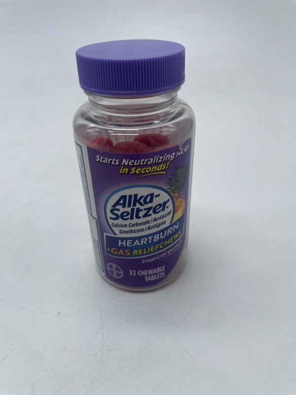 Photo 2 of Alka-Seltzer Heartburn + Gas ReliefChews - Relief of Heartburn, Gas, Acid Indigestion, and Sour Stomach - Tropical Punch Flavors - 32 Count
