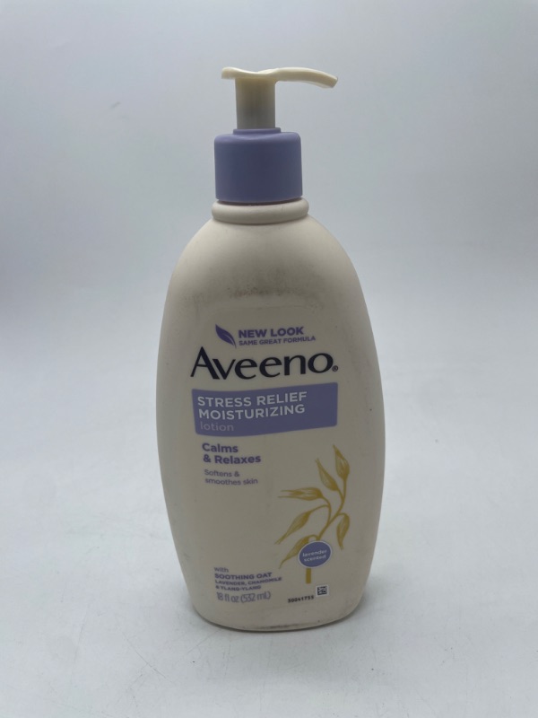 Photo 2 of Aveeno Stress Relief Moisturizing Body Lotion with Lavender, Natural Oatmeal and Chamomile & Ylang-Ylang Essential Oils to Calm & Relax, 18 fl. oz