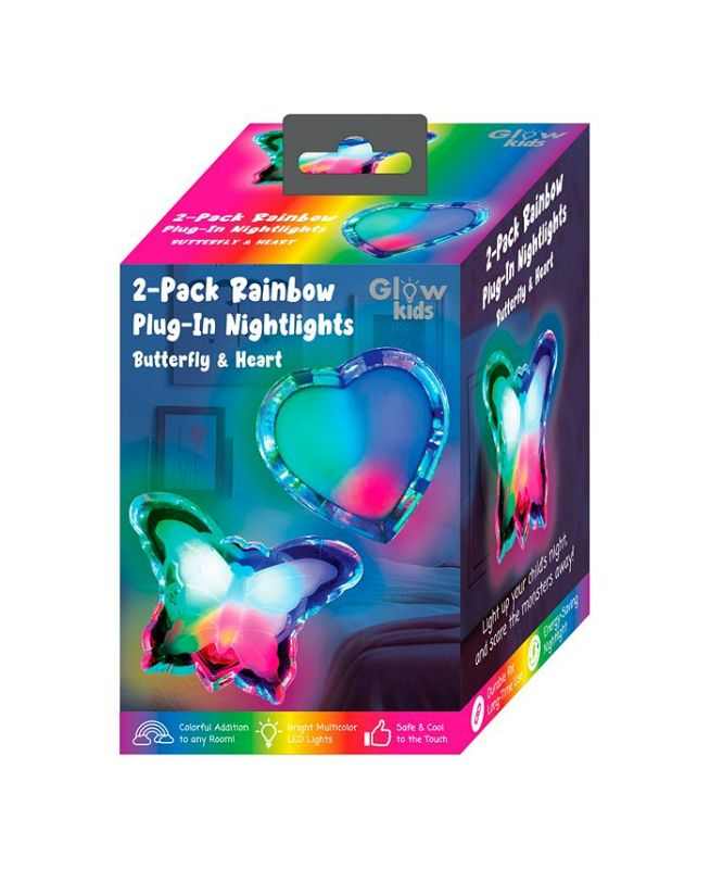 Photo 2 of Rainbow LED Light Up Butterfly and Heart Plug in Night Light Set, 2 Piece
