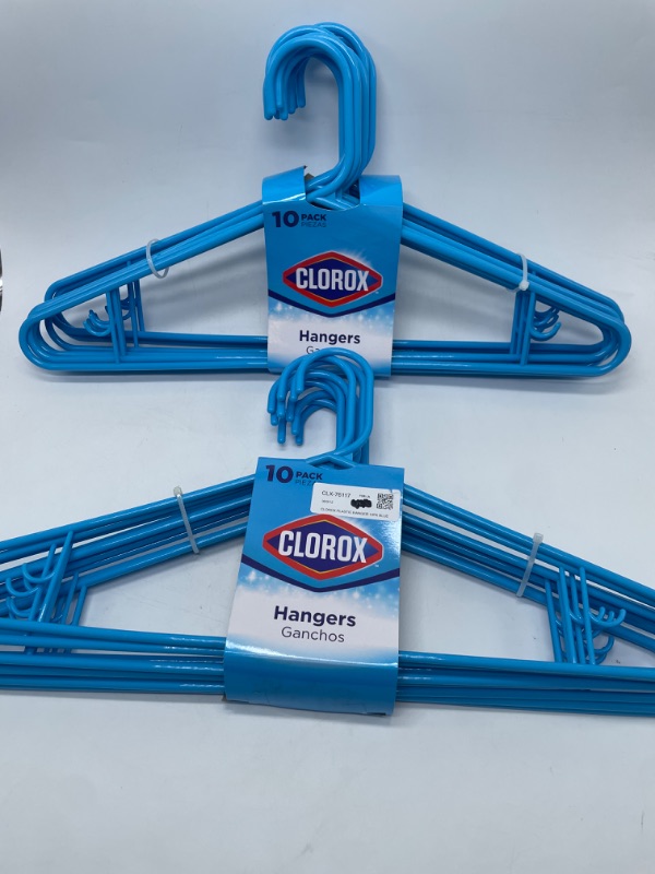 Photo 2 of Clorox Blue Plastic Clothes Hangers – 20 Pack | Ideal for Everyday Standard Use | Two Accessory Hooks | Value Set
