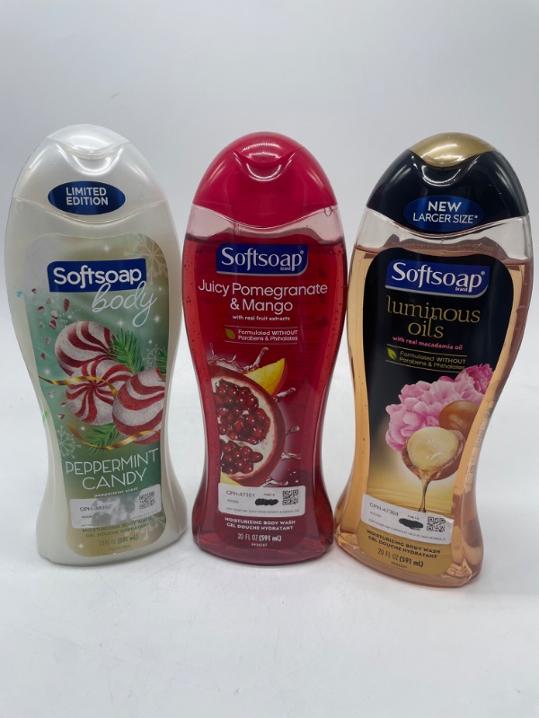 Photo 1 of SOFTSOAP PACK OF 3 Moisturizing Body Wash Pomegranate and Mango, Luminous Oils & Peppermint Candy