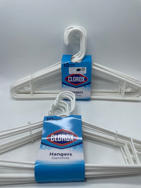 Photo 2 of Clorox White Plastic Clothes Hangers – 20 Pack | Ideal for Everyday Standard Use | Two Accessory Hooks | Value Set, 20 Count