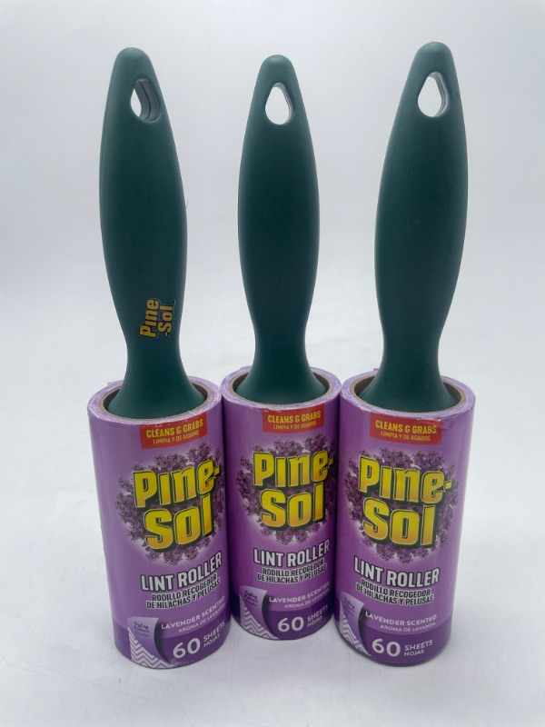 Photo 1 of 3 Pack Pine-Sol Scented Lint Roller – Lavender,3 Pack 180 Super Sticky Sheets – Fabric Safe, Zig-Zag Pattern
