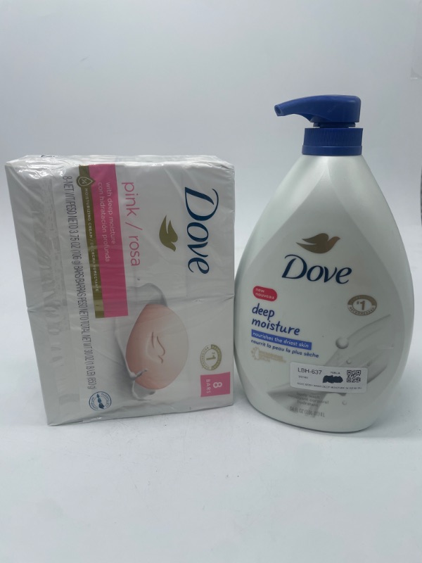 Photo 1 of Dove Beauty Deep Moisture Nourishes the Driest Skin Body Wash Pump - 34 fl oz & 6 Pink Dove Body Soap Bars 
