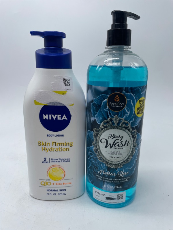Photo 1 of panrosa premier frosted rose body wash and Nivea Body Lotion 21 fl oz