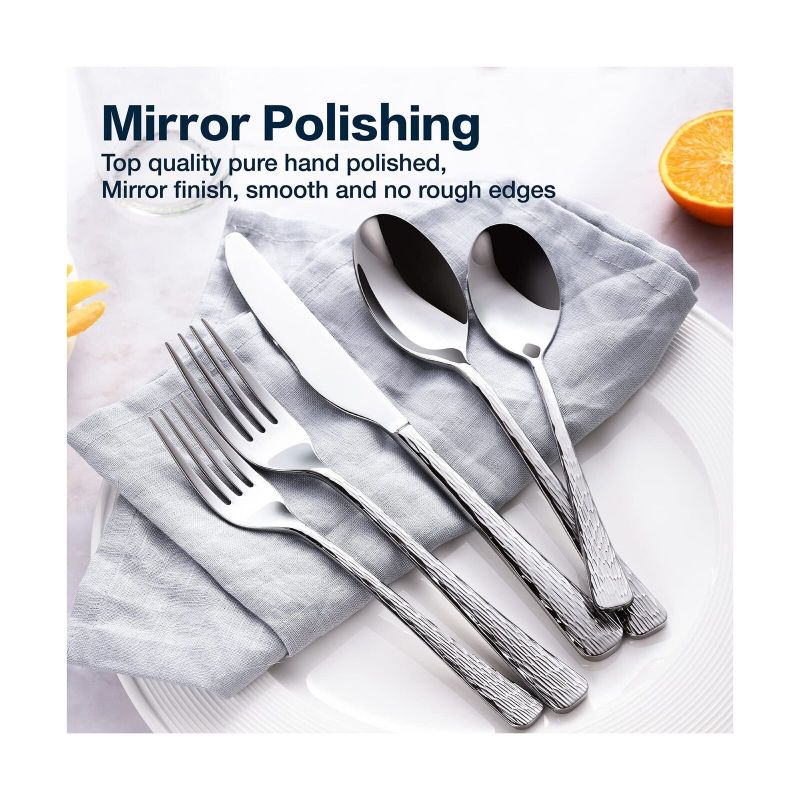 Photo 2 of KINGSTONE Silverware Set, 30-Piece Flatware Set for 6, 18/10 Stainless Steel Premium Cutlery with Unique Ripple Handles Mirror Polished - Dishwasher Safe