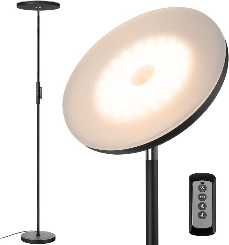 Photo 1 of JOOFO Floor Lamp,30W/2400LM Sky LED Modern Torchiere 3 Color Temperatures Super Bright-Tall Standing Pole Light with Remote & Touch Control for Living Room,Bed Room,Office (Black)
