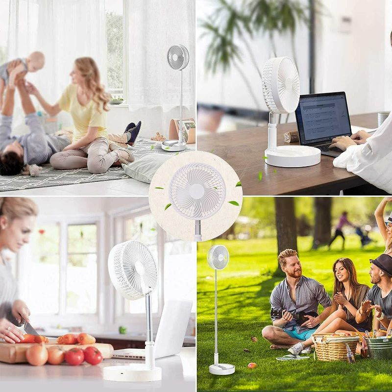 Photo 2 of Portable Desk Fan,Foldable Fan Pedestal Stand Floor Fan with Remote Controller Adjustable Height from 14.2'' o 39'', 4 Speeds & Time Settings, 7200mAh Rechargeable Telescopic Oscillate USB Charging
