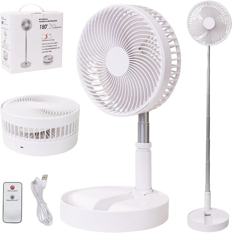 Photo 1 of Portable Desk Fan,Foldable Fan Pedestal Stand Floor Fan with Remote Controller Adjustable Height from 14.2'' o 39'', 4 Speeds & Time Settings, 7200mAh Rechargeable Telescopic Oscillate USB Charging
