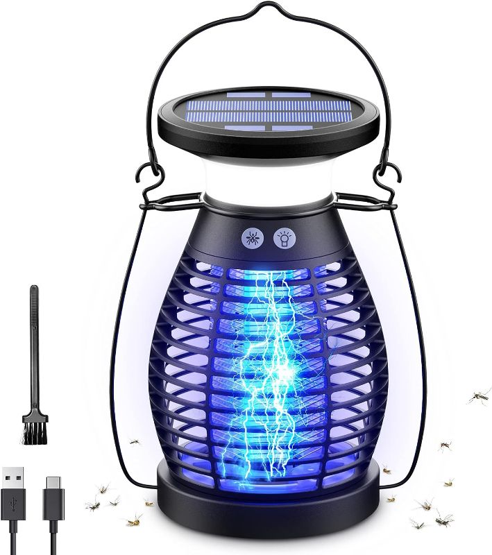 Photo 1 of Solar Bug Zapper Outdoor, Rechargeable Mosquito Zapper Waterproof, Electric Fly Zapper, 3 in 1 Fly Trap, Insect Killer Lamp for Home, Patio, Backyard, Kitchen, Camping
