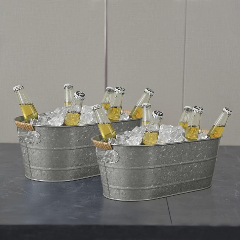 Photo 1 of LF LIKEFAIR 2 Pack  Metal Galvanized Beverage Tub, Beer, Wine, Ice Holder - Ice Buckets for Parties,Rustic Vintage Storage Oval Bucket Bin 

