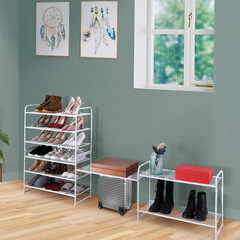 Photo 2 of Simple Trending 3-Tier Stackable Shoe Rack, Expandable & Adjustable Shoe Shelf Storage Organizer, Wire Grid, White
