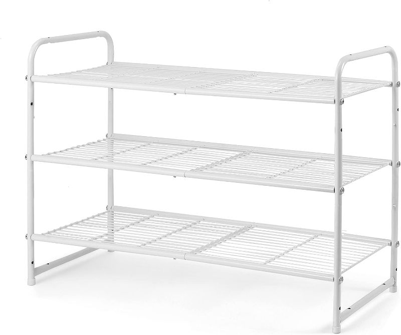 Photo 1 of Simple Trending 3-Tier Stackable Shoe Rack, Expandable & Adjustable Shoe Shelf Storage Organizer, Wire Grid, White
