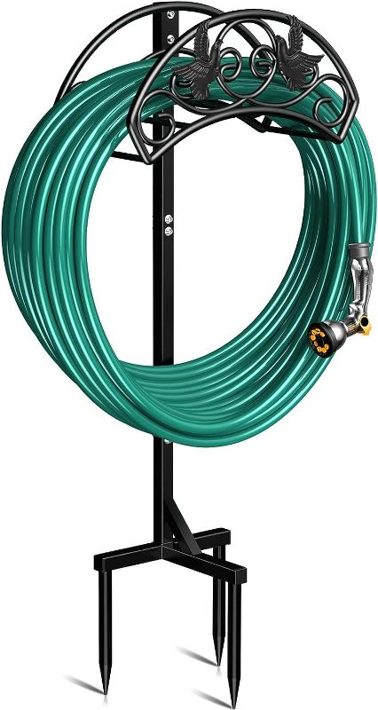 Photo 1 of Winpull Garden Hose Holder Detachable Water Hose Holder Hose Hanger, Heavy Duty Metal Hose Holder Freestanding Hose Stand Hose Organizer Hose Holders for Outside (Black)
