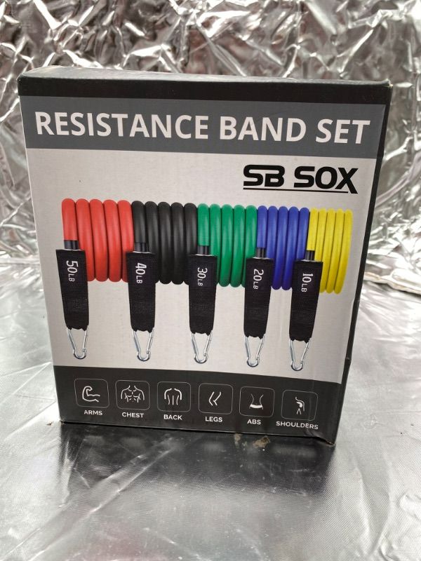 Photo 2 of SB SOX Resistance Bands Set (Pro) for Men & Women – 5 Stackable Premium Cable Bands with Handles, Door Anchor, and Ankle Straps – Best Exercise Equipment for Your Home Gym – Works Great (Original) NEW