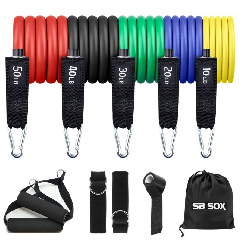 Photo 1 of SB SOX Resistance Bands Set (Pro) for Men & Women – 5 Stackable Premium Cable Bands with Handles, Door Anchor, and Ankle Straps – Best Exercise Equipment for Your Home Gym – Works Great (Original) NEW