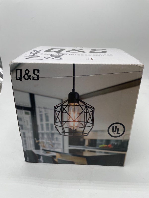 Photo 3 of Q&S Pendant Light Fixture Farmhouse Black Basket Cage Hanging Ceiling Light,Industrial Lighting Fixture Perfect for Island Kitchen,Dining Room Closet Bar Entryway,Bathroom,E26 1 Light Black Pendant Light