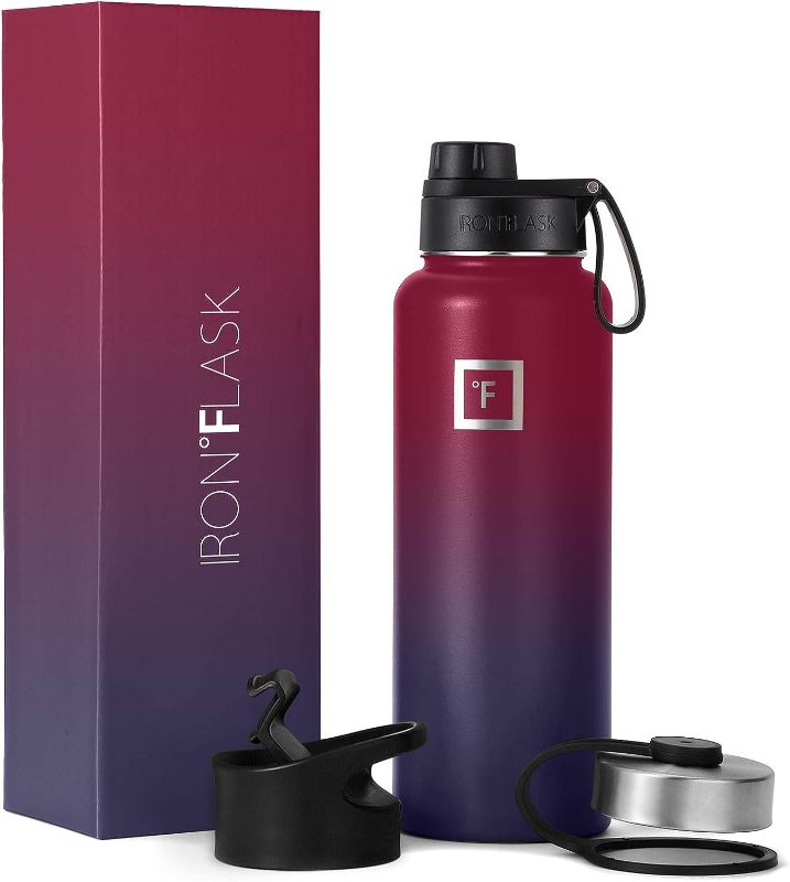 Photo 1 of IRON °FLASK Sports Water Bottle - 40 Oz 3 Lids (Wide Spout Lid), Leak Proof - Stainless Steel Gym & Sport Bottles for Men, Women & Kids - Double Walled, Insulated Thermos, Metal Canteen
