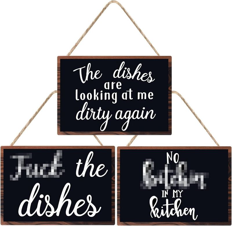 Photo 1 of Queekay 3 Pieces Funny Kitchen Wall Decor Sign Funny Inappropriate Kitchen Wood Sign Home Decor Farmhouse Funny Kitchen Hanging Wood Sign Wall Art for Home Kitchen Decor, 10 x 7 Inch
