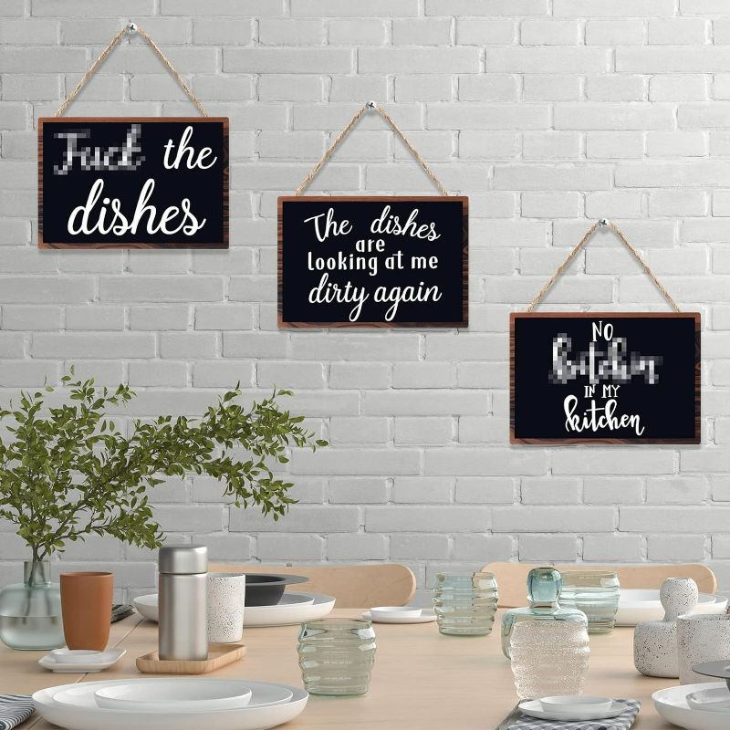 Photo 2 of Queekay 3 Pieces Funny Kitchen Wall Decor Sign Funny Inappropriate Kitchen Wood Sign Home Decor Farmhouse Funny Kitchen Hanging Wood Sign Wall Art for Home Kitchen Decor, 10 x 7 Inch
