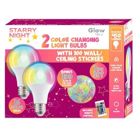 Photo 2 of Starry Night 2 Pack 5W Mood Light Bulbs & Glow in the Dark Stickers
