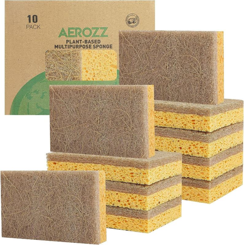 Photo 1 of AEROZZ 10 Pack Biodegradable Sponges - Sponges Kitchen Natural Sponges for Dishes Natural Sponge Dish Sponge - Eco Friendly Sponges Natural Kitchen Sponge
