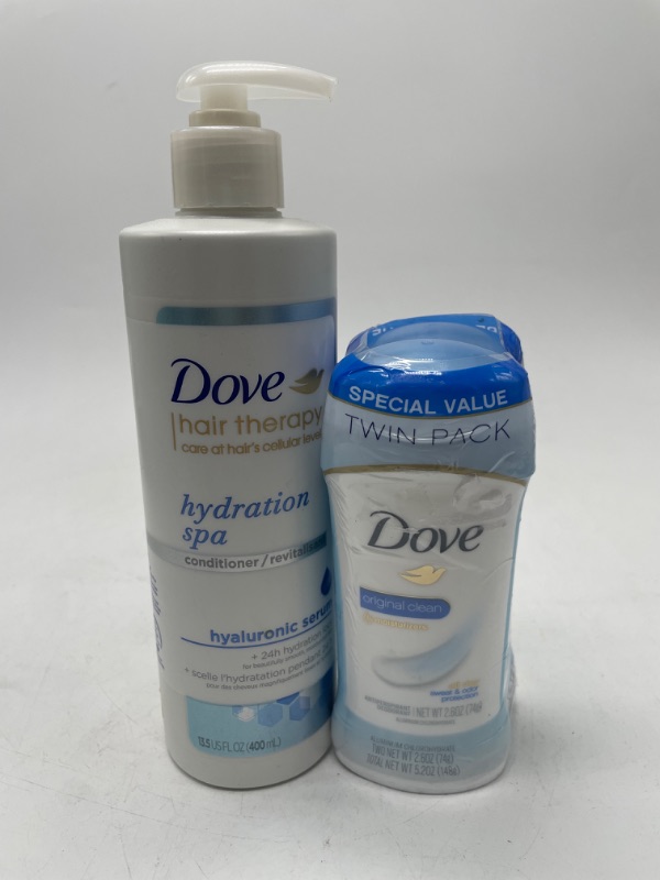 Photo 1 of Dove Invisible Solid Antiperspirant Deodorant Stick for Women(Pack of 2) & Dove Hair Therapy Conditioner with Hyaluronic Serum 13.5 fl oz 13.5 Fl Oz (Pack of 1)