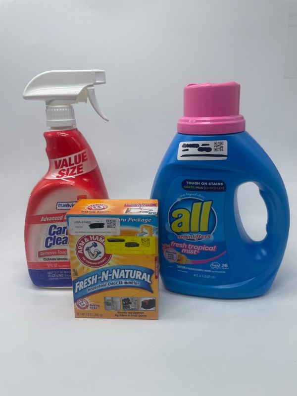 Photo 1 of All Liquid Laundry Detergent, Fresh Tropical Mist, 40 Ounce ,advanced oxy formula true living carpet cleaner& Arm & hammer Baking Soda