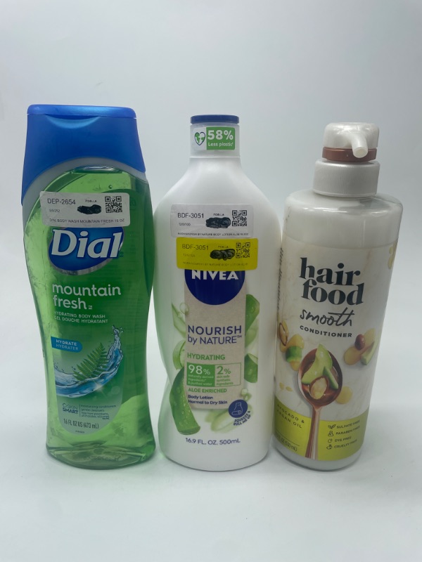 Photo 1 of Dial Body Wash, Mountain Fresh, 16 Fl. ,Oz Hair Food Sulfate Free Conditioner, Dye Free Smoothing Treatment with Argan Oil and Avocado, 17.9 Fl Oz & Nivea 16.9 oz Lotion