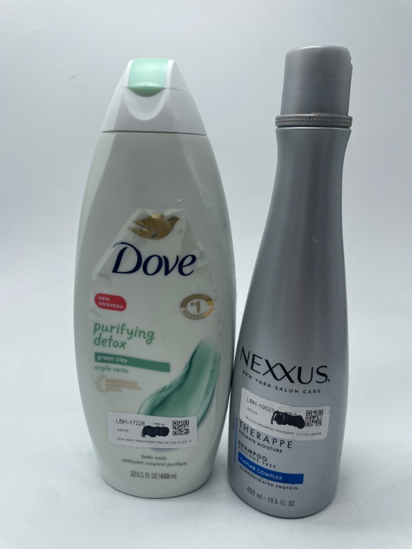 Photo 1 of Nexxus Therappe Shampoo 13.5 FL OZ & Dove Purifyiung Detox Body Wash Green Clay