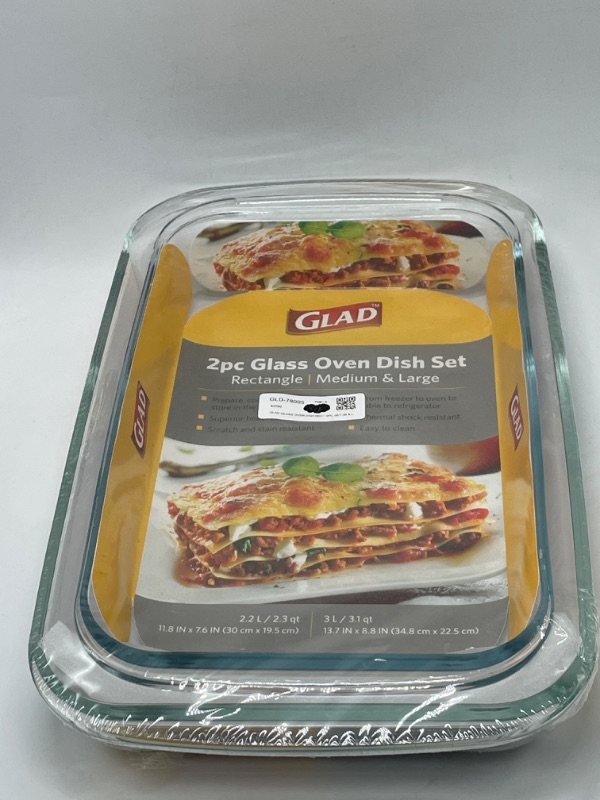 Photo 2 of 2 Pack Glad 3.1-Quart Large Rectangle Glass Oven Dish & 2.2 L Pan 