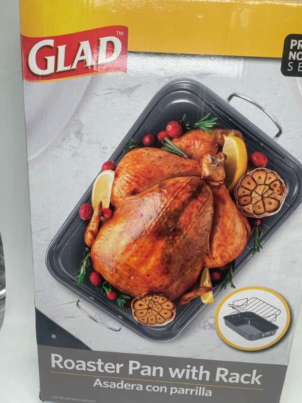 Photo 3 of glad Non Stick Roaster Pan/Turkey Roasting Pan with Rack and Handles, Excellent Broiler Pan for Turkeys, Hams and Chicken