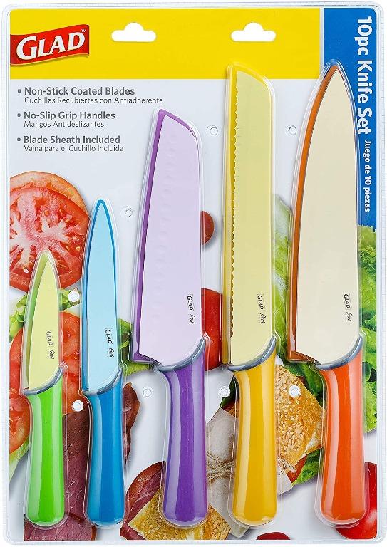 Photo 2 of GLAD Knife Set for Kitchen – Stainless Steel Chef Knives with Sheaths | Sharp Colored Blades with Non-Slip Handles | Assorted Nonstick Cooking Essentials for Home Multicolor Knives