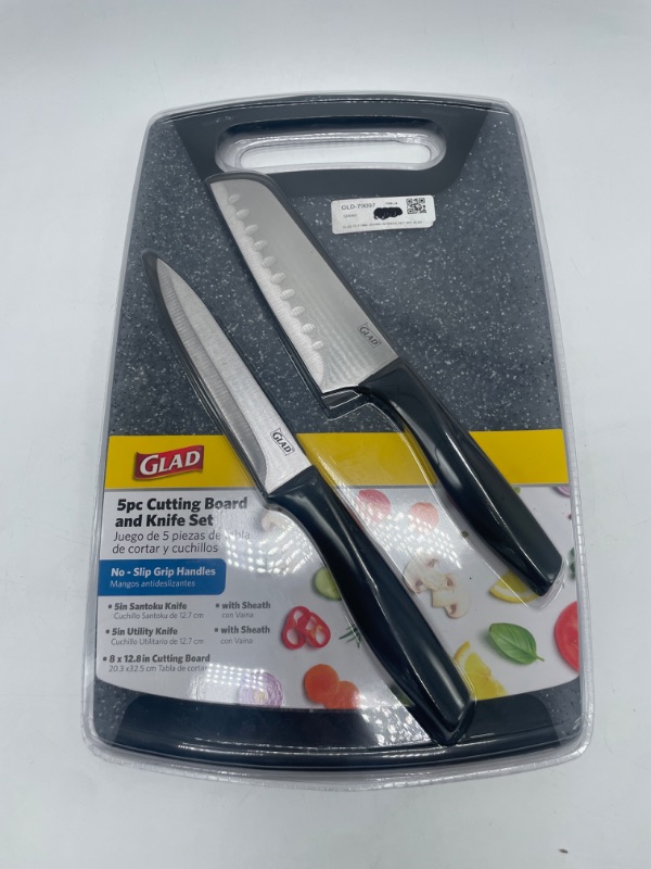 Photo 3 of Glad Knife Set with Cutting Board, 5 Pieces | Sharp Santoku and Utility Knives with Blade Covers and Plastic Chopping Block | Kitchen Cooking Accessories,Gray
