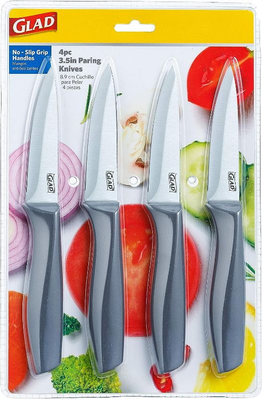 Photo 2 of Glad Paring Knife Set, Pack of 4 | Sharp Stainless Steel Blades with Non-Slip Handles | 3.5-Inch Kitchen Knives for Cutting Vegetables and Peeling Fruit,Gray
