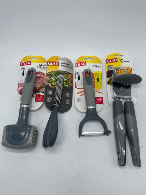 Photo 1 of 4 Piece Miscellaneous Kitchen Utensil Bundle Meat Tenderizer, Can Opener , Multi Blade Herb Shears & Peeler