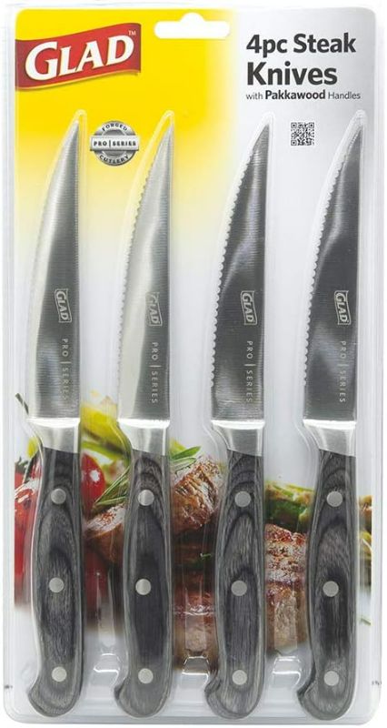 Photo 3 of Glad 4-Piece Steak Knife Set with Pakkawood Handles | 4.5-Inch Serrated Knives, Professional High Carbon Stainless Steel Cutlery
