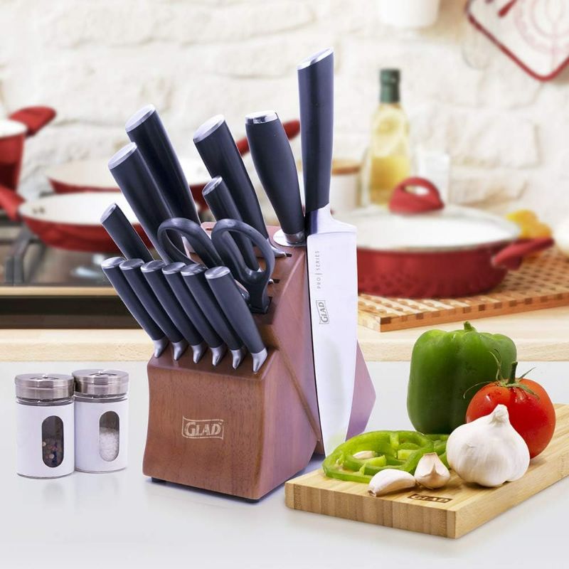 Photo 1 of Glad 15-Piece Knife Block Set – Zen Pro Series | Forged High Carbon Stainless Steel | Stain & Corrosion Resistant
