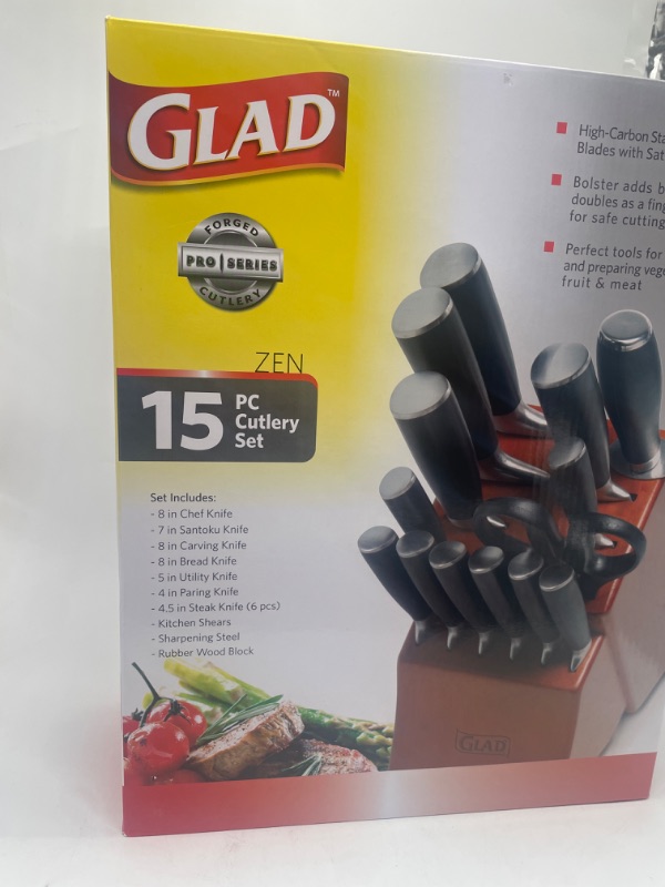 Photo 4 of Glad 15-Piece Knife Block Set – Zen Pro Series | Forged High Carbon Stainless Steel | Stain & Corrosion Resistant
