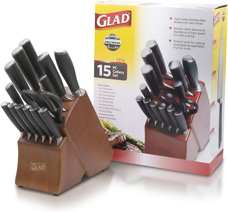 Photo 2 of Glad 15-Piece Knife Block Set – Zen Pro Series | Forged High Carbon Stainless Steel | Stain & Corrosion Resistant
