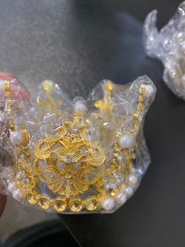Photo 2 of 2 Pack SONGBIRDTH Wedding Cake Topper Queen Crown Princess Headpiece Cake Topper Ornament Realistic Looking Eye-catching Excellent Practical Golden
