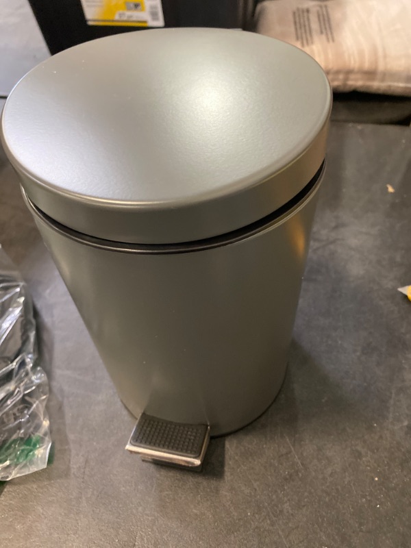 Photo 4 of mDesign 3 Liter Round Small Metal Step Trash Can Wastebasket, Garbage Container Bin