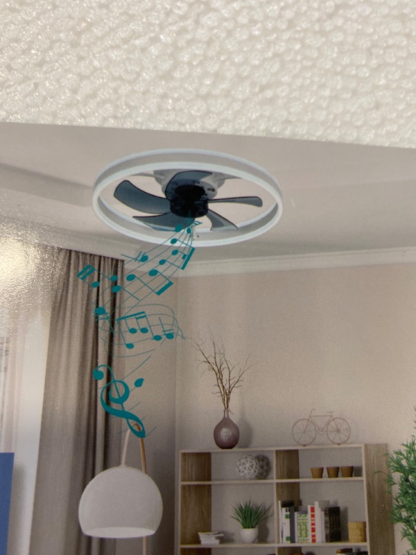 Photo 2 of DewShrimp Flush Mount Ceiling Fan with Lights Bladeless Ceiling Fan with Bluetooth Speaker App and Remote Control Quiet Low Profile Ceiling Fan LED Stepless Dimming 3 Colors 6 Speeds Reversible 19.8
