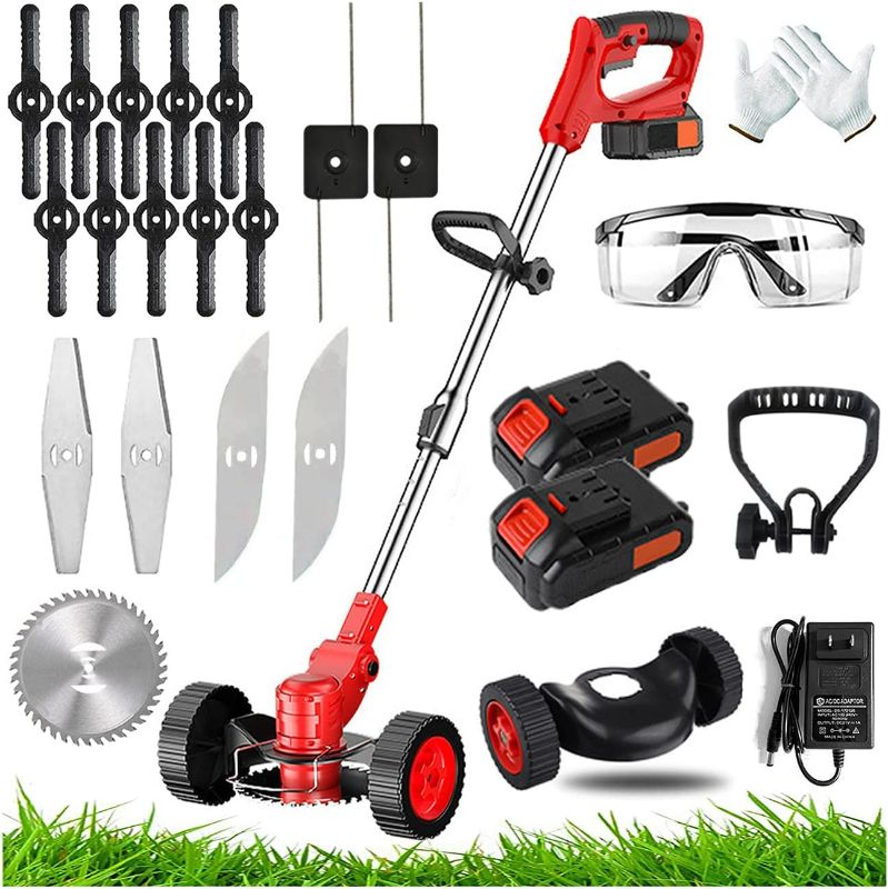 Photo 1 of Electric Weed Eater String Trimmer Weed Wacker Lawn Edger with 2 Li-Ion Battery 1 Charger and  Cutting Blades for Lawn Yard Garden Bush Trimming & Pruning
