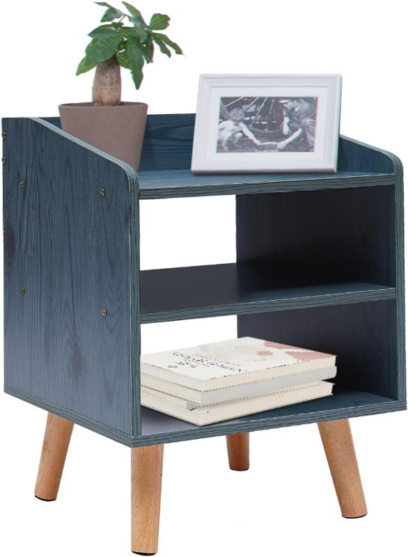 Photo 1 of Small Bedroom Nightstand/Minimalist End Table/Side Table/Little Table - with 2 Open Storage Cabinets/Solid Wood Legs,Modern Bedside Night Stand for Bedroom, Living Room?Blue ?- Easy Assembly
