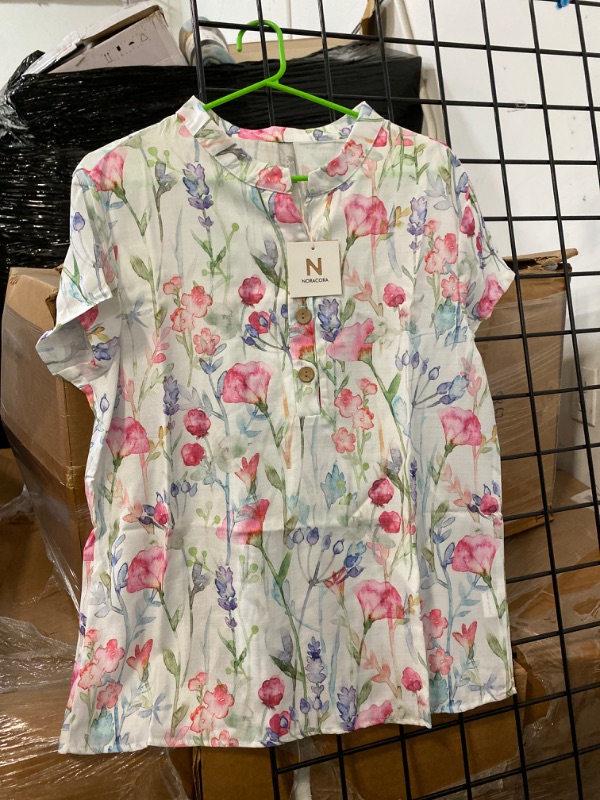 Photo 2 of Collar for Women Floral Shirts for Women Dressy Casual,Women Button Down T Shirts Short Sleeve Shirts V Neck Loose Henley Tops Tshirt Pink Laces (L) NEW 
