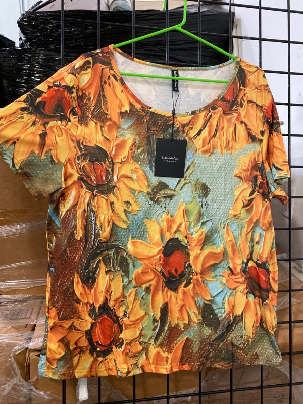 Photo 3 of Women's T shirt Tee Yellow Sunflower Print Short Sleeve  (XXL) NEW 